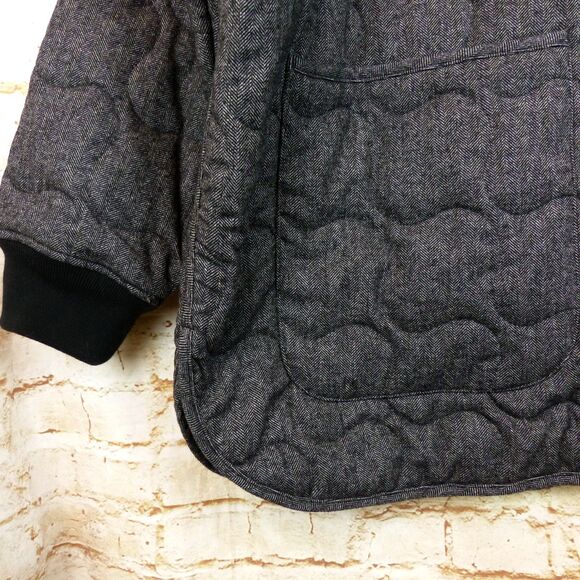 Madewell Quilted Oversized Bomber Jacket Women 3X Black Herringbone Wool N0317 - Picture 9 of 13